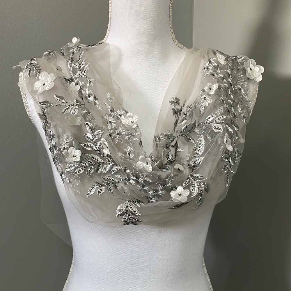 MONTAGE by Mon Cheri - Silver/Nude Embroidered Lace & Tulle Gown - Picture 9 of 16